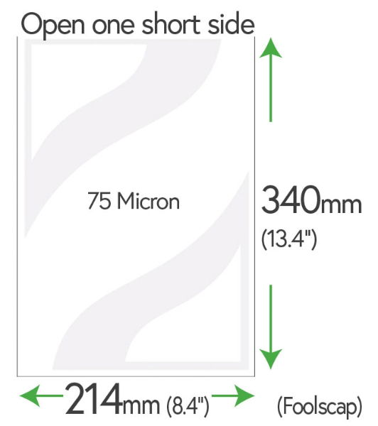 340mm x 214mm Clear Pockets (Foolscap) 75 Micron