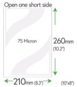 260mm x 210mm Clear Pockets 75 Micron (10" x 8"+5mm)